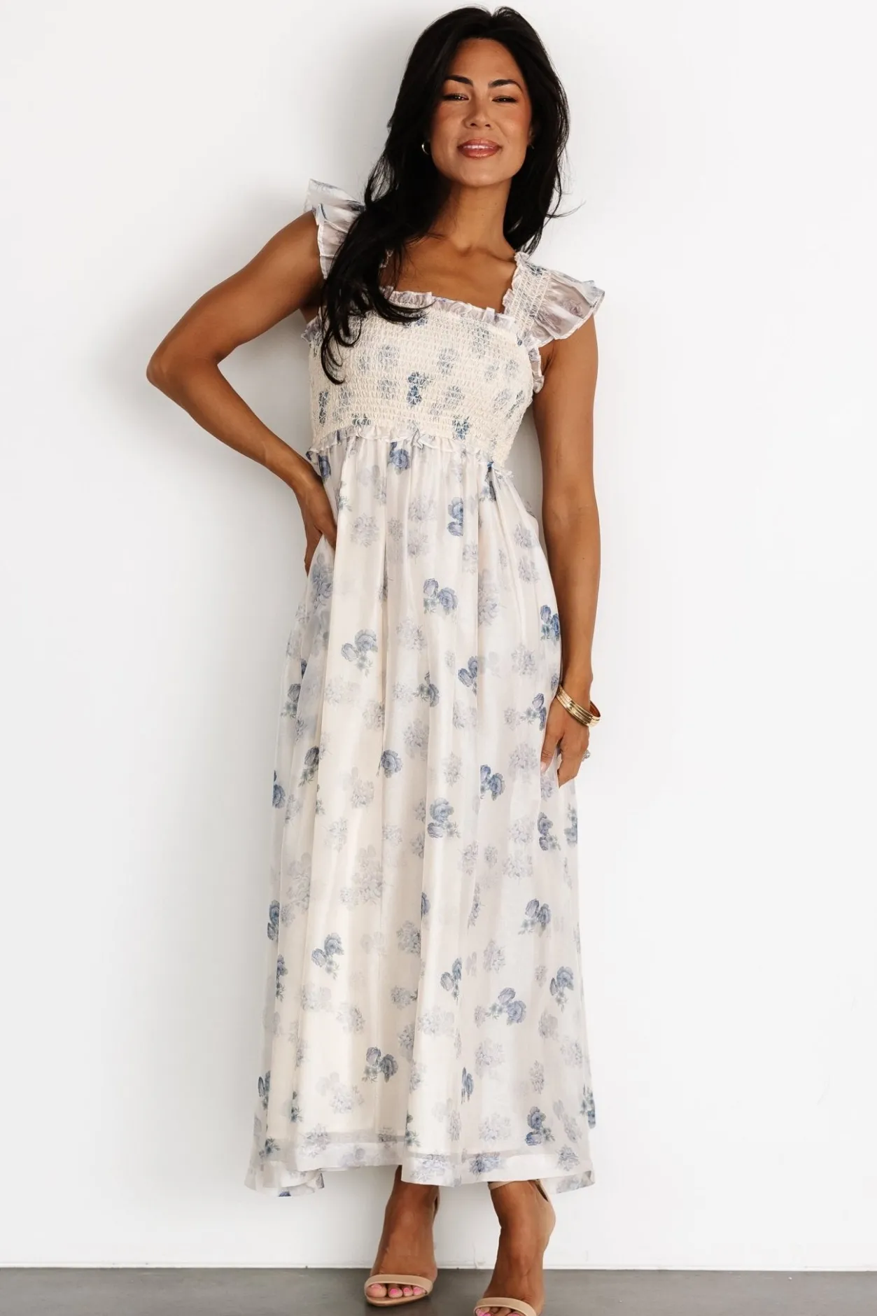 Outlet Baltic Born Phoebe Midi Dress | Cream + Blue Floral Cream+BlueFloral