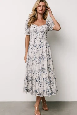 Discount Baltic Born Piper Eyelet Midi Dress | Off White + Blue Floral OffWhite+BlueFloral