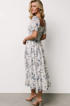 Discount Baltic Born Piper Eyelet Midi Dress | Off White + Blue Floral OffWhite+BlueFloral