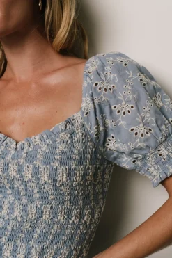 New Baltic Born Piper Eyelet Midi Dress | Blue + Ivory Blue+Ivory