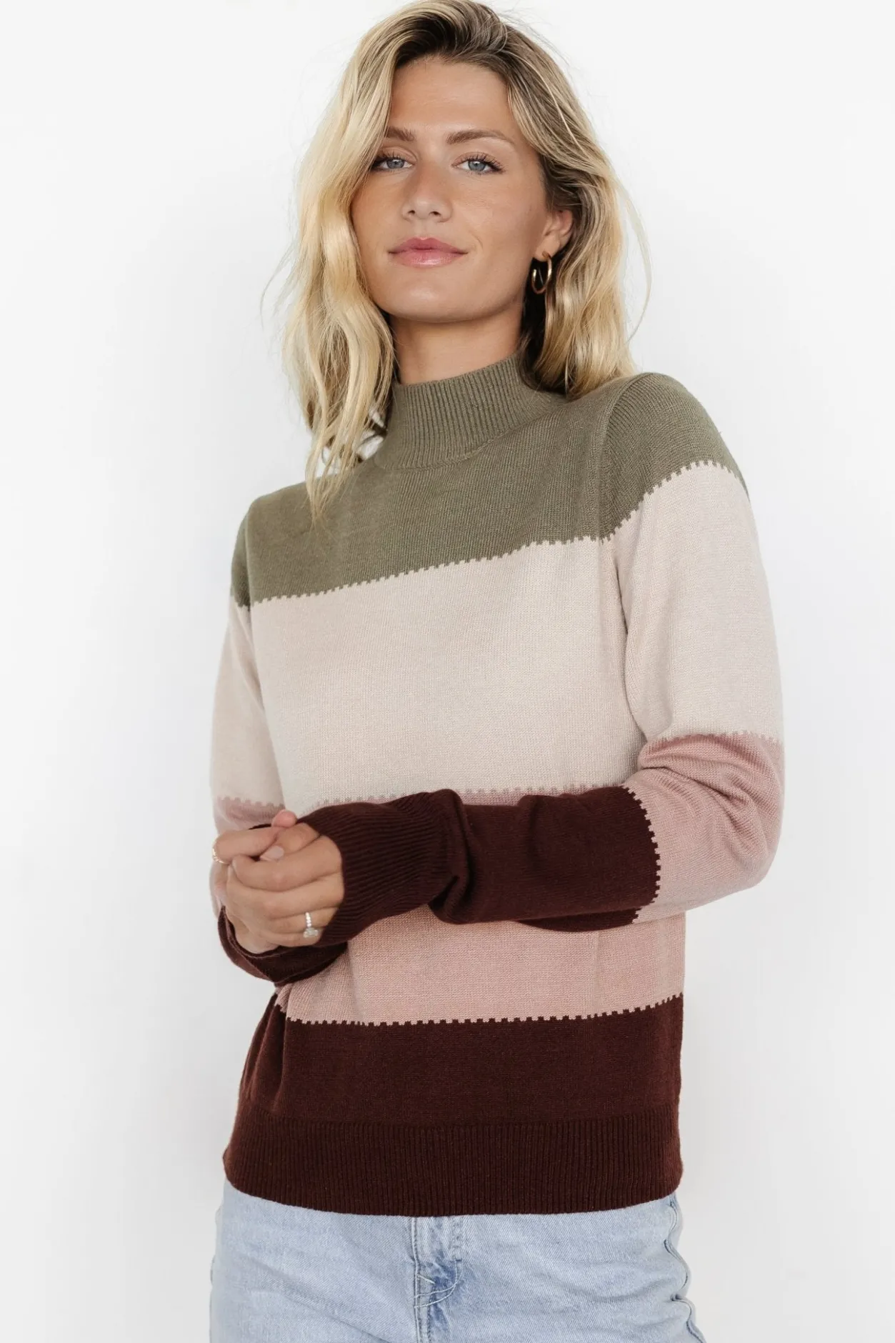 New Baltic Born Porter Color Block Sweater | Olive Multi OliveMulti