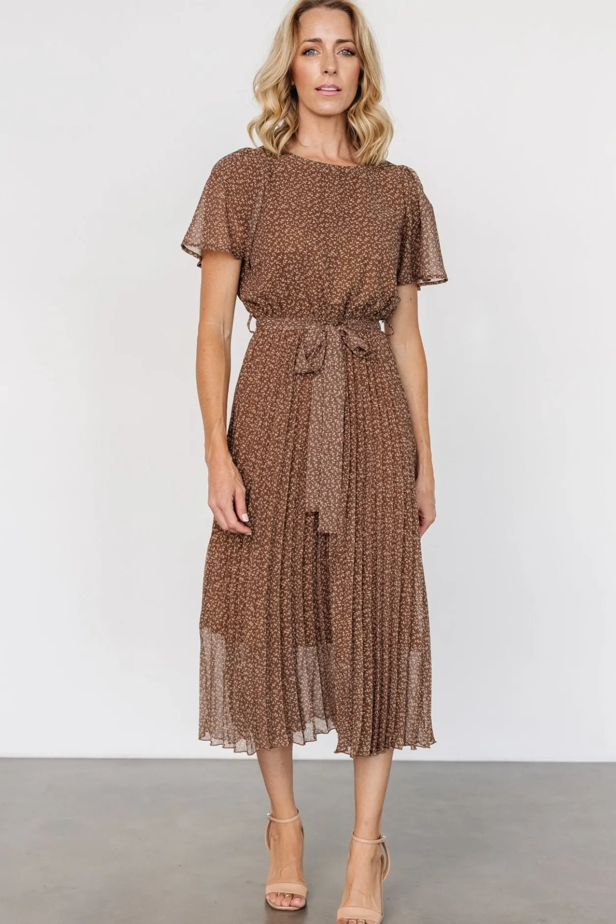 Online Baltic Born Prim Pleated Dress | Dusty Brown Print DustyBrownPrint