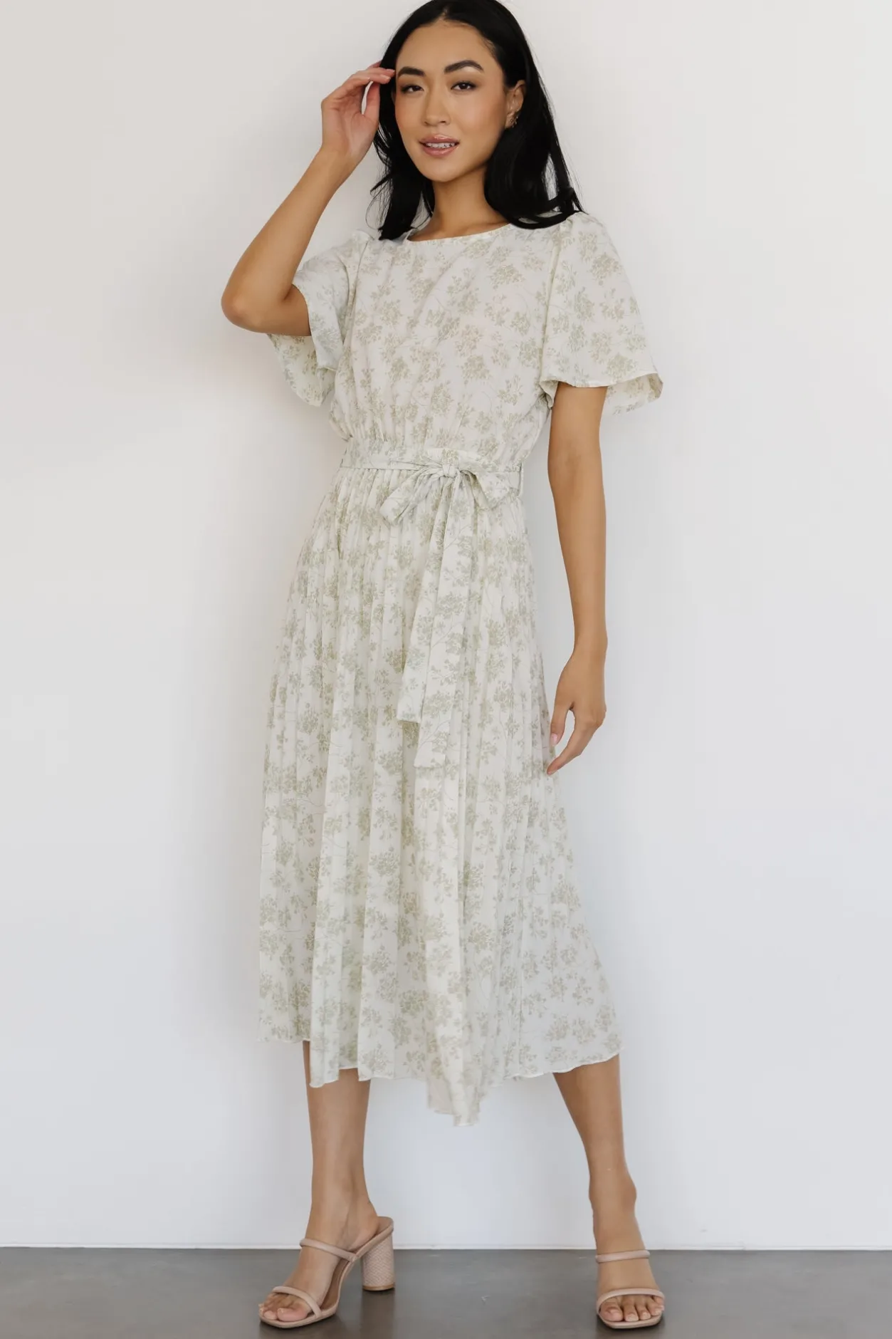 Hot Baltic Born Prim Pleated Dress | Vintage Olive Print VintageOlivePrint