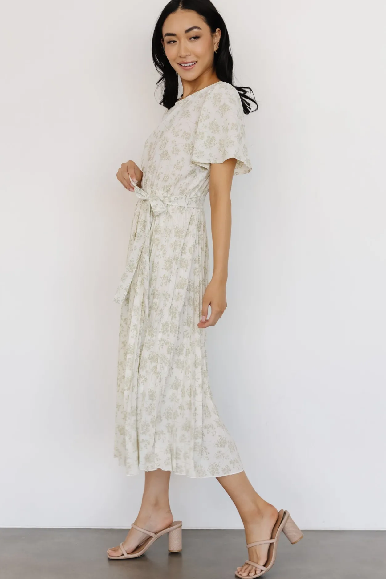 Hot Baltic Born Prim Pleated Dress | Vintage Olive Print VintageOlivePrint
