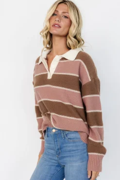 Discount Baltic Born Priya Striped Sweater | Mauve + Mocha Mauve+Mocha