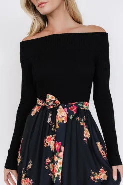 Fashion Baltic Born Qadira Off Shoulder Dress | Black + Multi Floral Black+MultiFloral