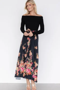 Fashion Baltic Born Qadira Off Shoulder Dress | Black + Multi Floral Black+MultiFloral