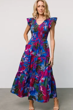 Clearance Baltic Born Ranchero Smocked Maxi Dress | Cobalt + Fuchsia Print Cobalt+FuchsiaPrint