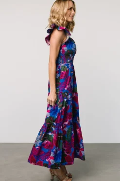 Clearance Baltic Born Ranchero Smocked Maxi Dress | Cobalt + Fuchsia Print Cobalt+FuchsiaPrint
