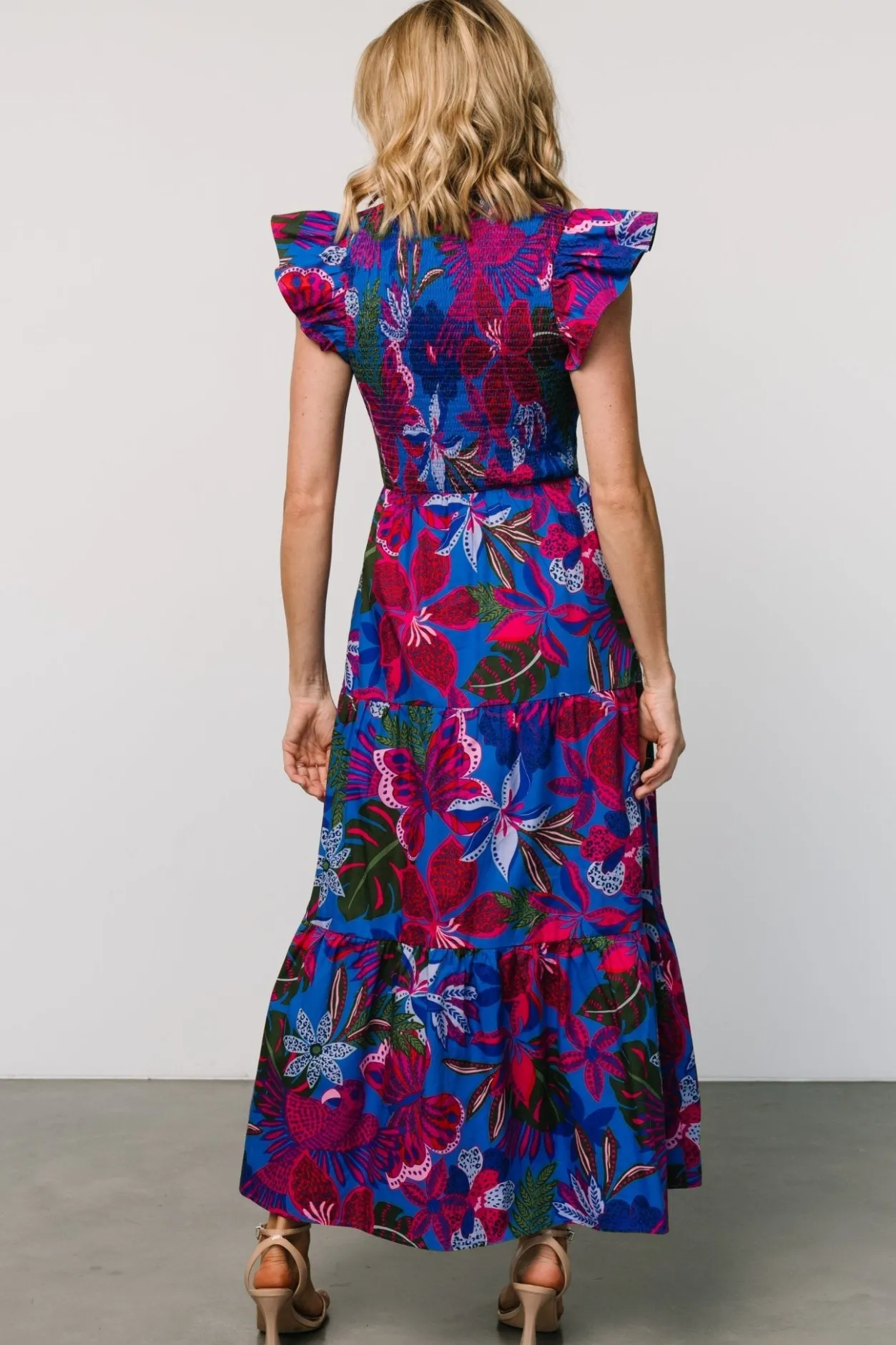 Clearance Baltic Born Ranchero Smocked Maxi Dress | Cobalt + Fuchsia Print Cobalt+FuchsiaPrint