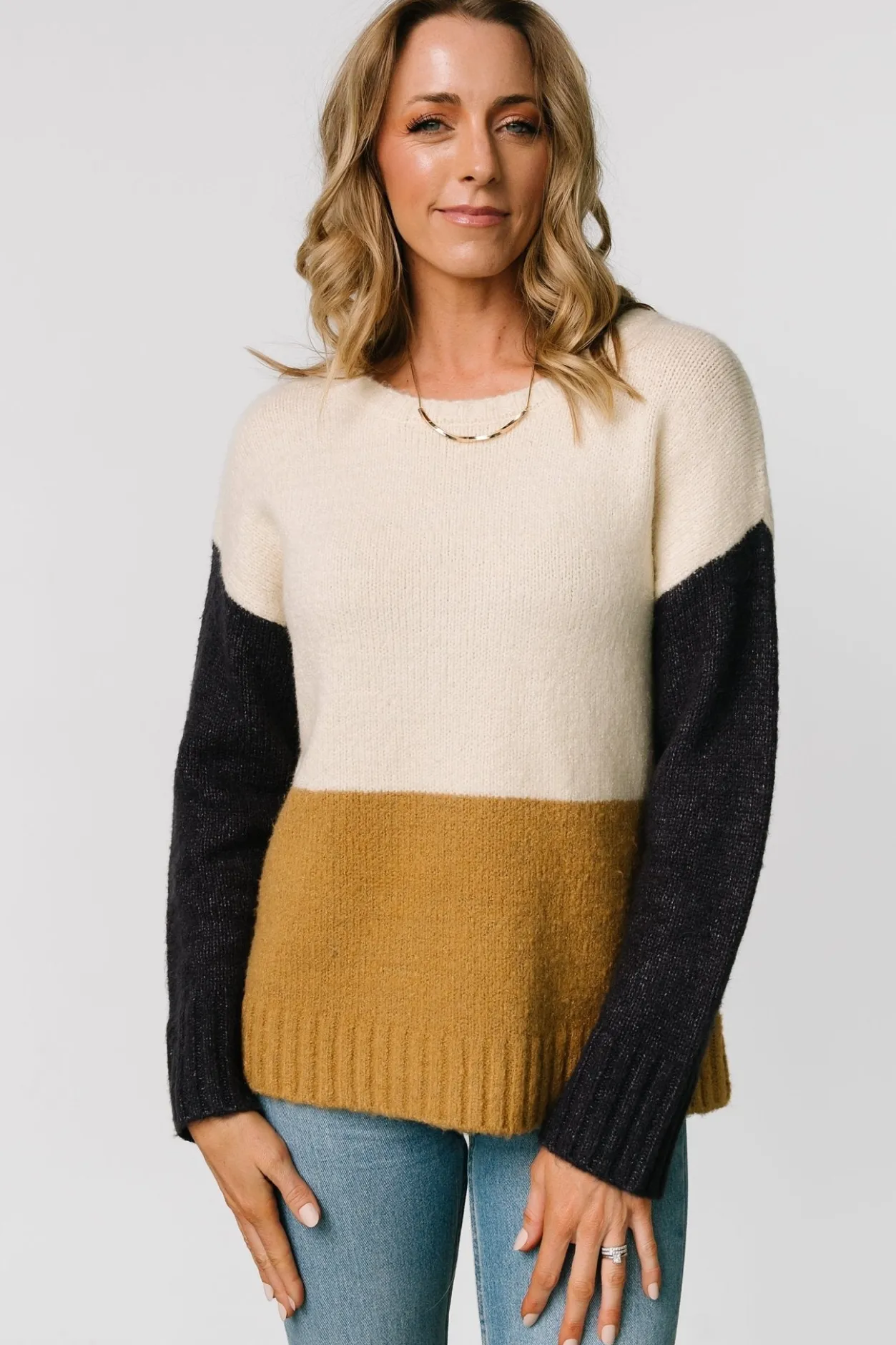 Outlet Baltic Born Randi Color Block Sweater | Cream + Navy Cream+Navy