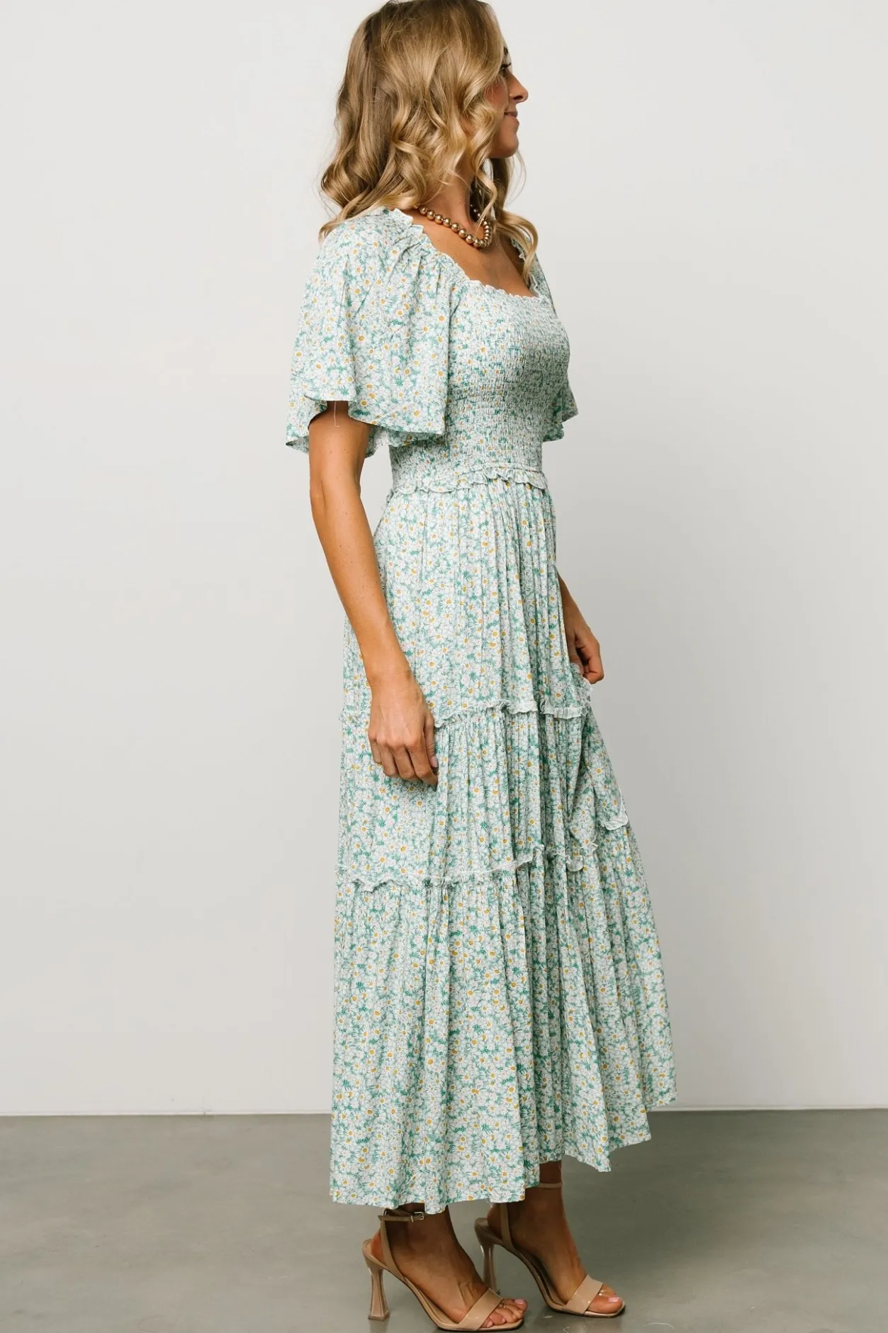 Hot Baltic Born Regina Smocked Maxi Dress | Green Floral GreenFloral