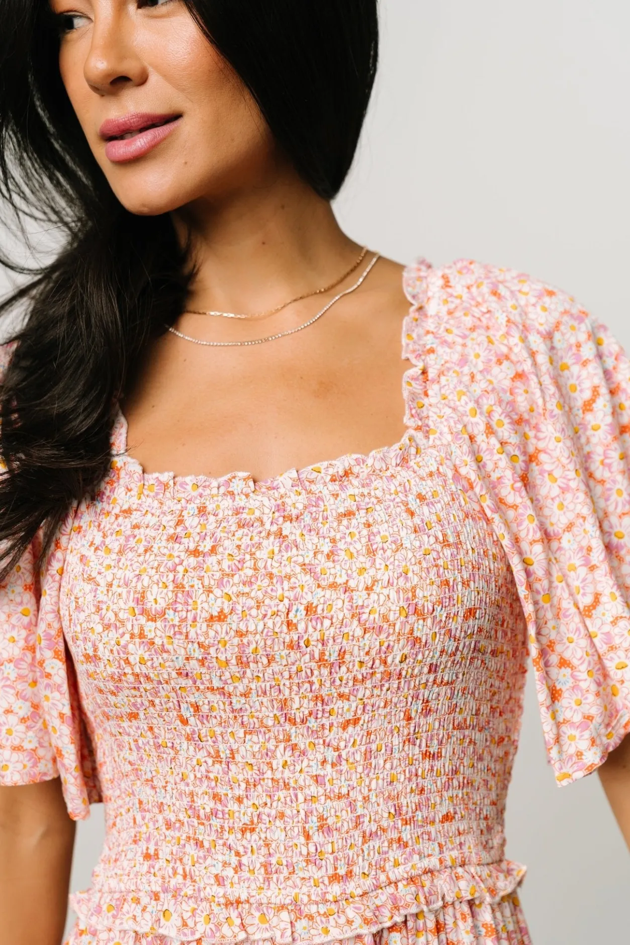 Hot Baltic Born Regina Smocked Maxi Dress | Coral Floral CoralFloral