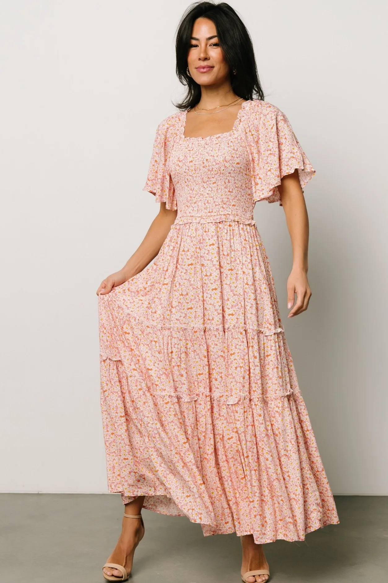 Hot Baltic Born Regina Smocked Maxi Dress | Coral Floral CoralFloral