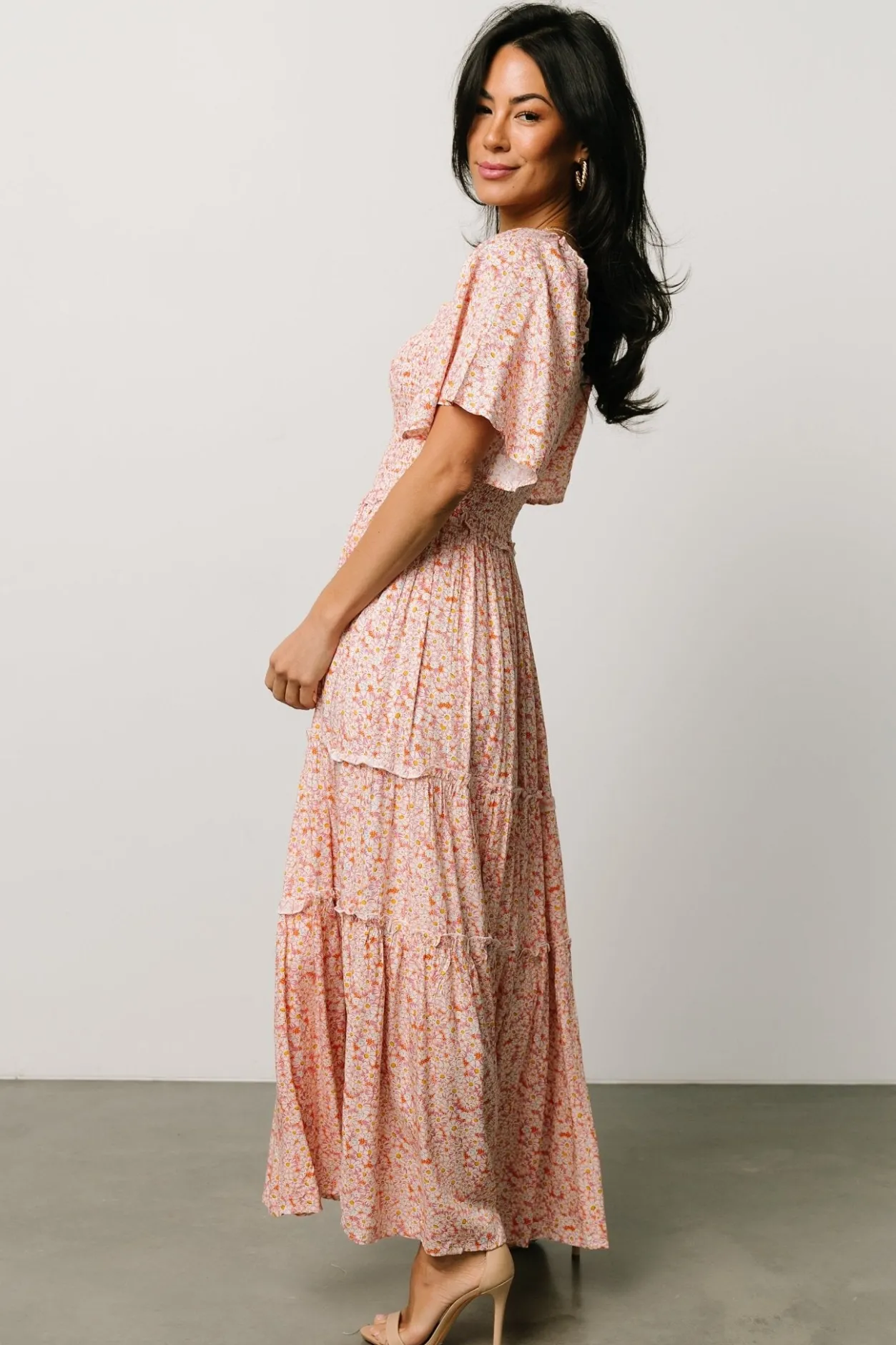 Hot Baltic Born Regina Smocked Maxi Dress | Coral Floral CoralFloral