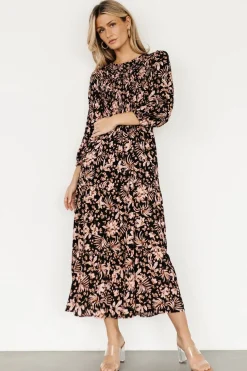 Outlet Baltic Born Rochelle Smocked Midi Dress | Black Multi Floral BlackMultiFloral
