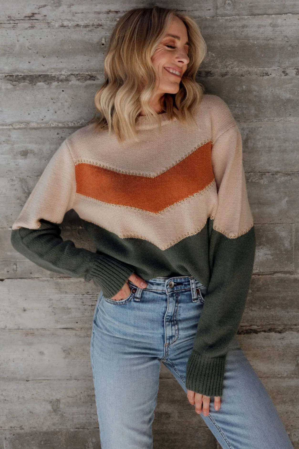 Online Baltic Born Rowen Color Block Sweater | Natural + Green Natural+Green