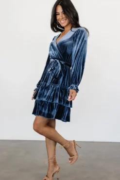 Clearance Baltic Born Shannon Velvet Short Dress | Slate Blue SlateBlue