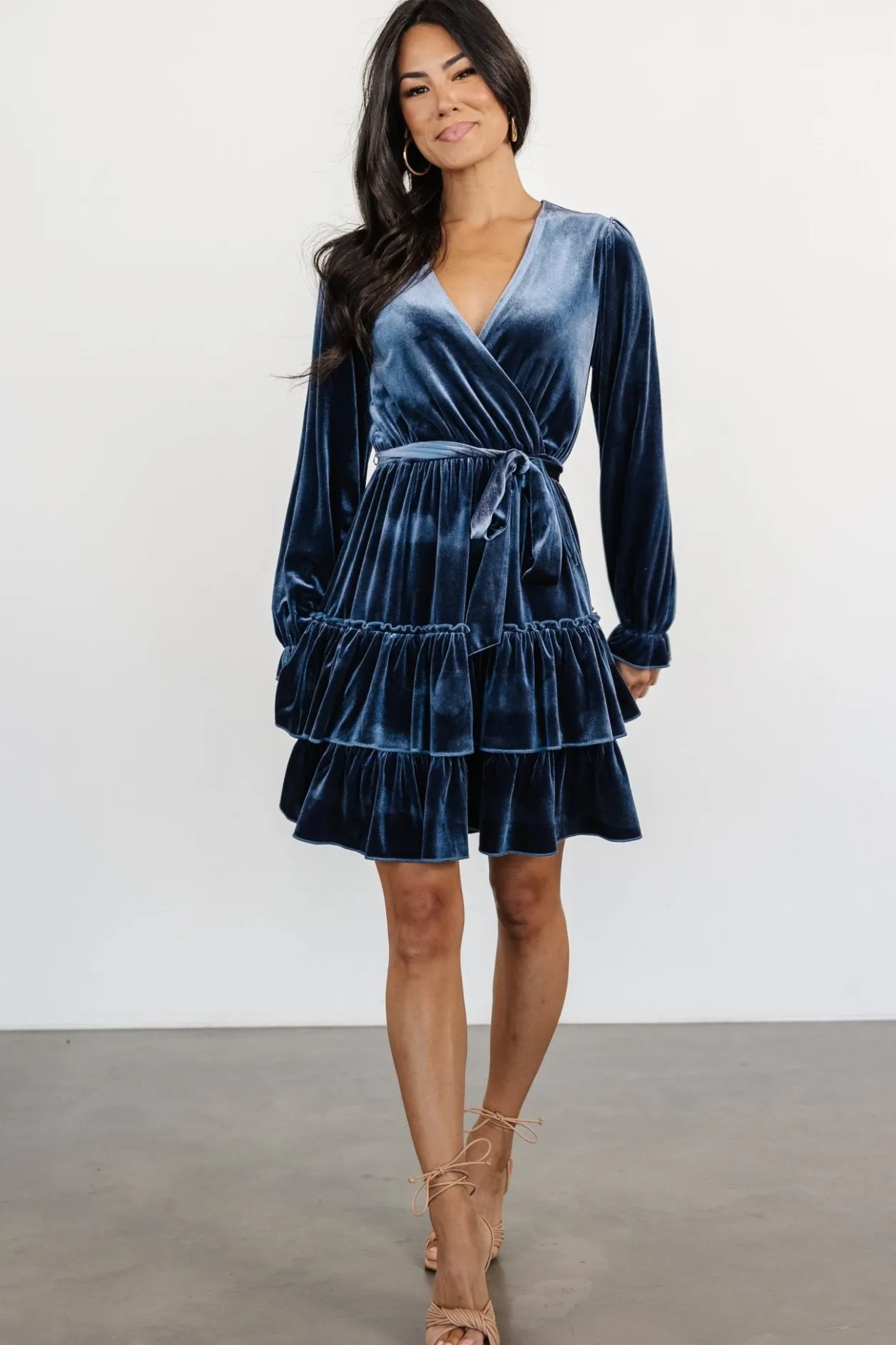 Clearance Baltic Born Shannon Velvet Short Dress | Slate Blue SlateBlue