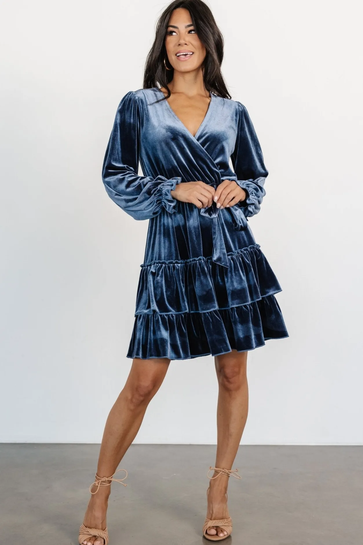Clearance Baltic Born Shannon Velvet Short Dress | Slate Blue SlateBlue