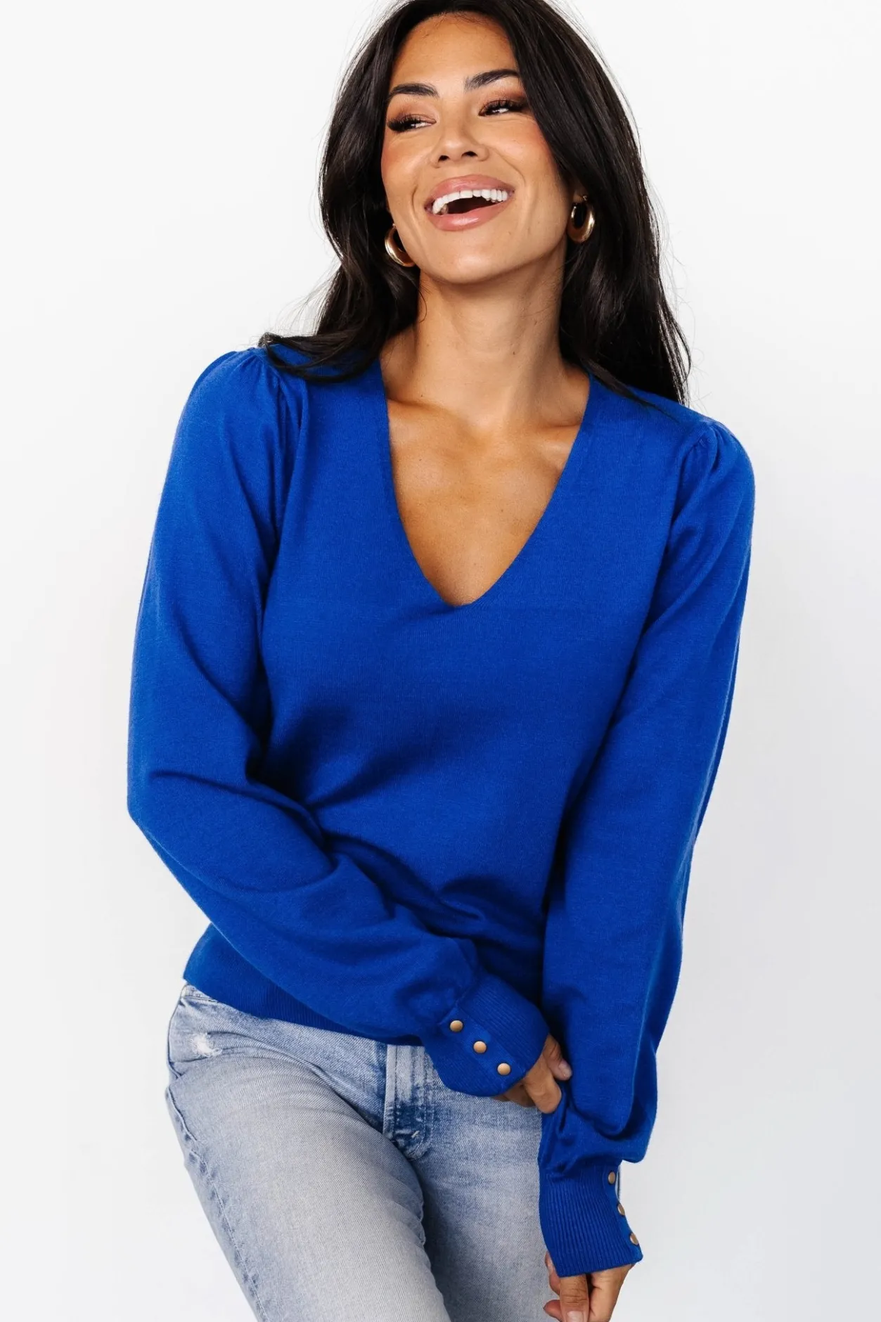 Fashion Baltic Born Sheila V Neck Sweater Top | Cobalt