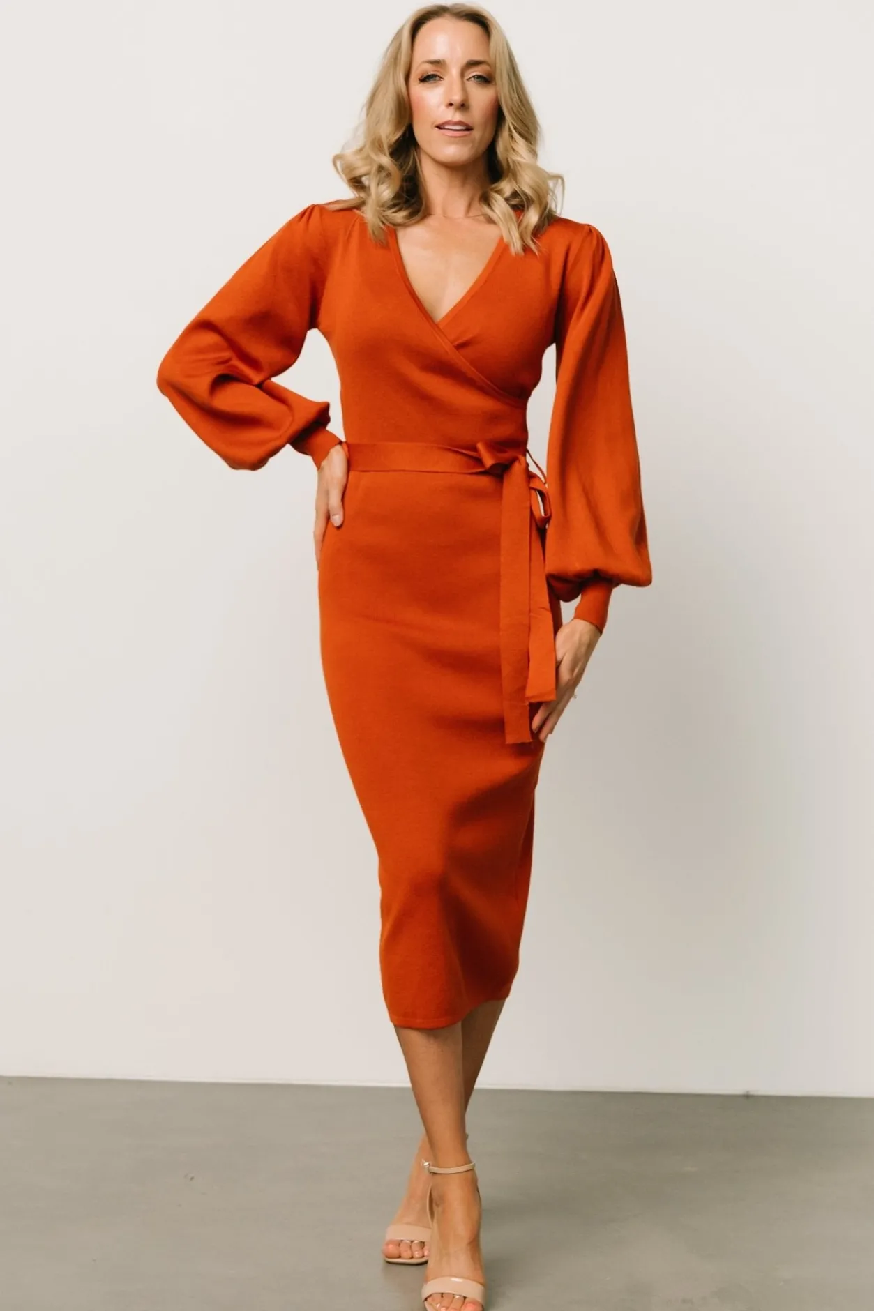 Hot Baltic Born Soho Bubble Sleeve Sweater Dress | Rust