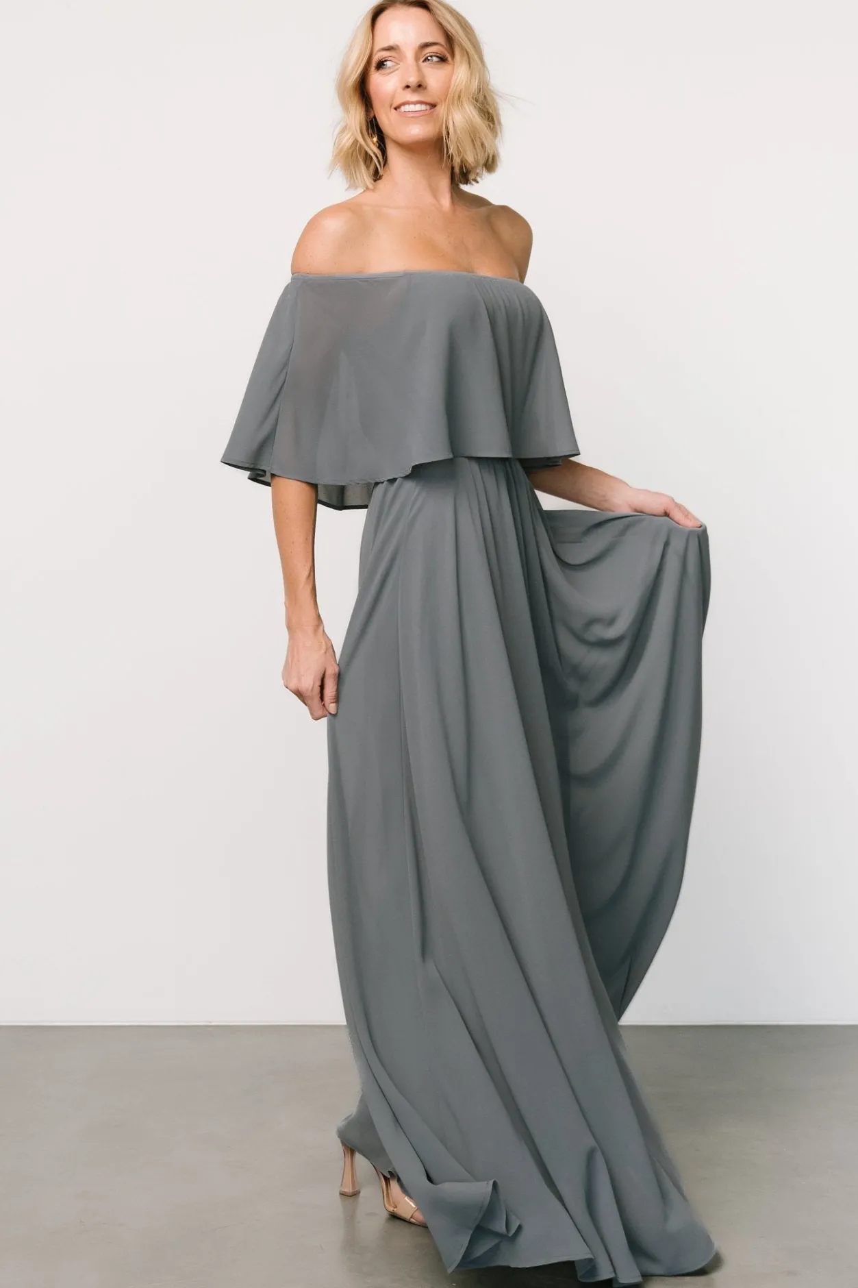 Discount Baltic Born Sonia Off Shoulder Maxi Dress | Dusty Blue DustyBlue