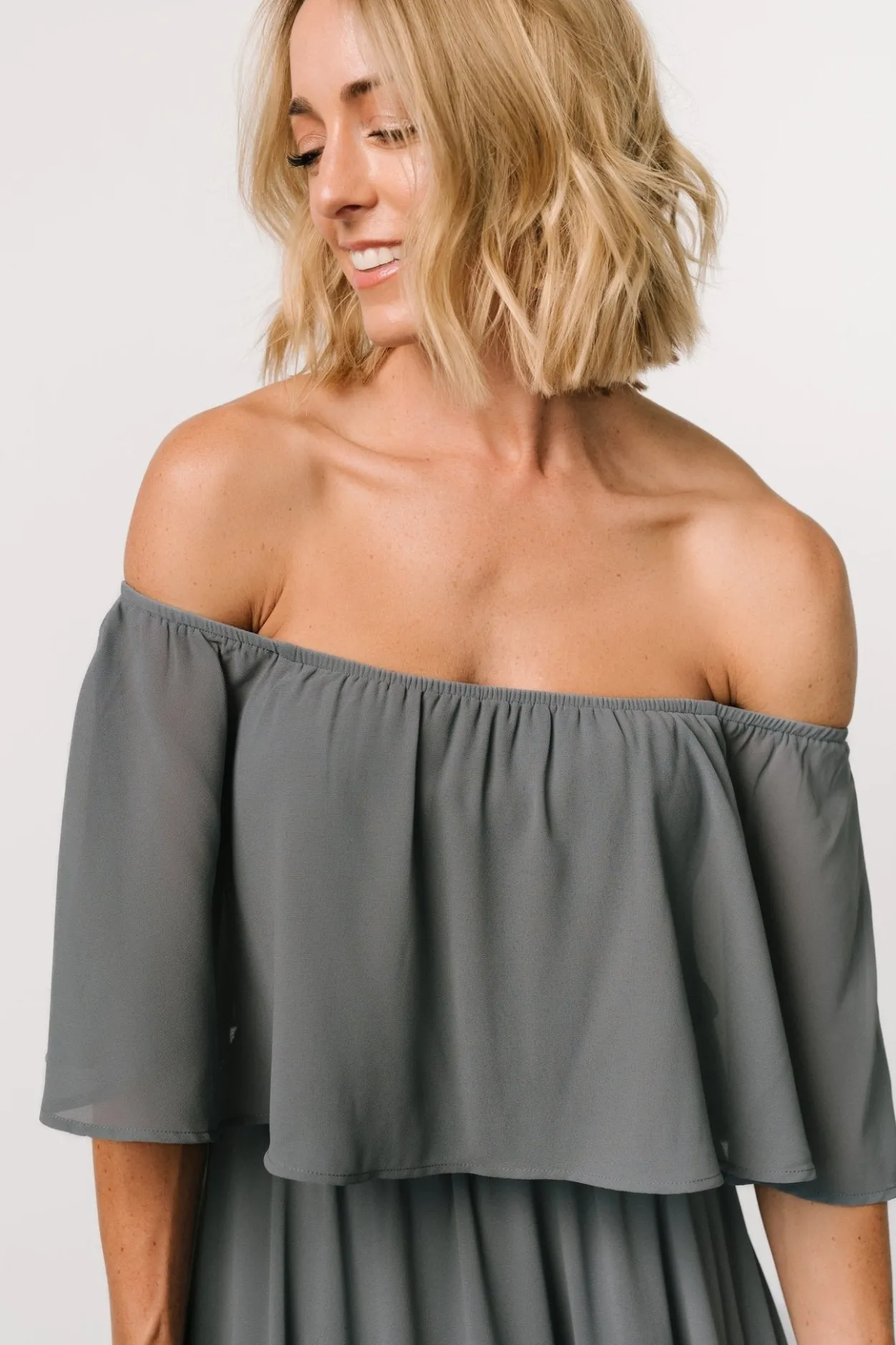 Discount Baltic Born Sonia Off Shoulder Maxi Dress | Dusty Blue DustyBlue