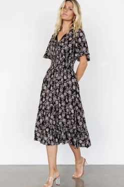 Outlet Baltic Born Spell Boho Midi Dress | Black + Taupe Floral Black+TaupeFloral
