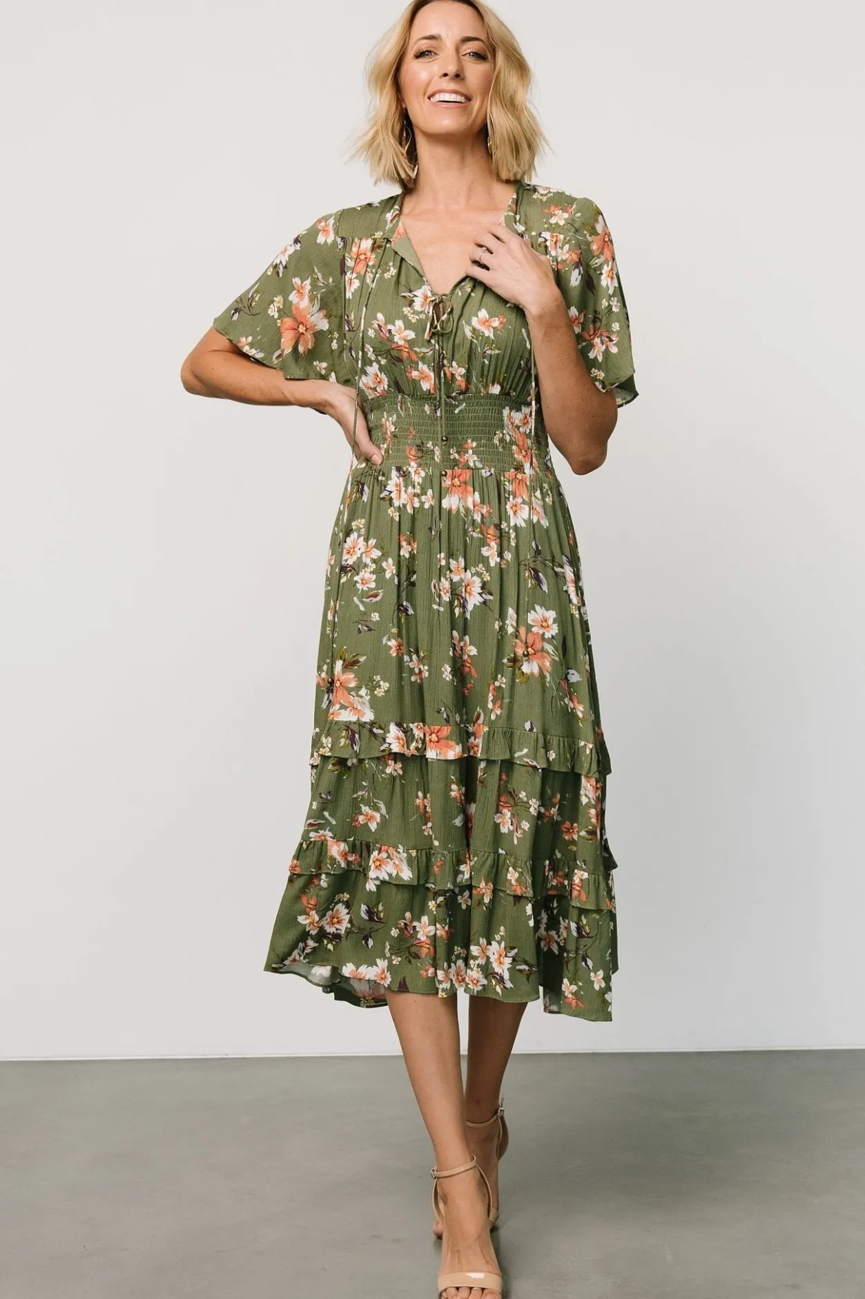 Sale Baltic Born Spell Boho Midi Dress | Olive Floral OliveFloral