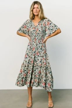 Sale Baltic Born Spell Boho Midi Dress | Sage + Pink Floral Sage+PinkFloral