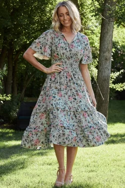 Sale Baltic Born Spell Boho Midi Dress | Sage + Pink Floral Sage+PinkFloral