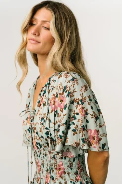 Sale Baltic Born Spell Boho Midi Dress | Sage + Pink Floral Sage+PinkFloral