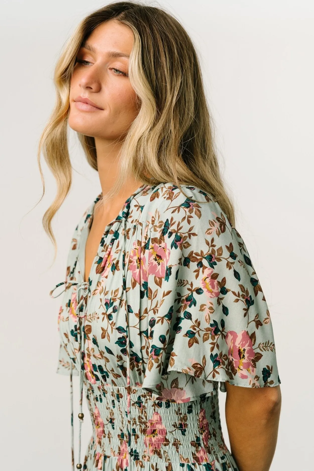 Sale Baltic Born Spell Boho Midi Dress | Sage + Pink Floral Sage+PinkFloral