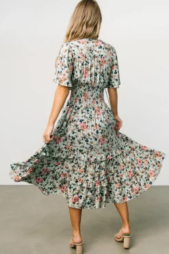 Sale Baltic Born Spell Boho Midi Dress | Sage + Pink Floral Sage+PinkFloral