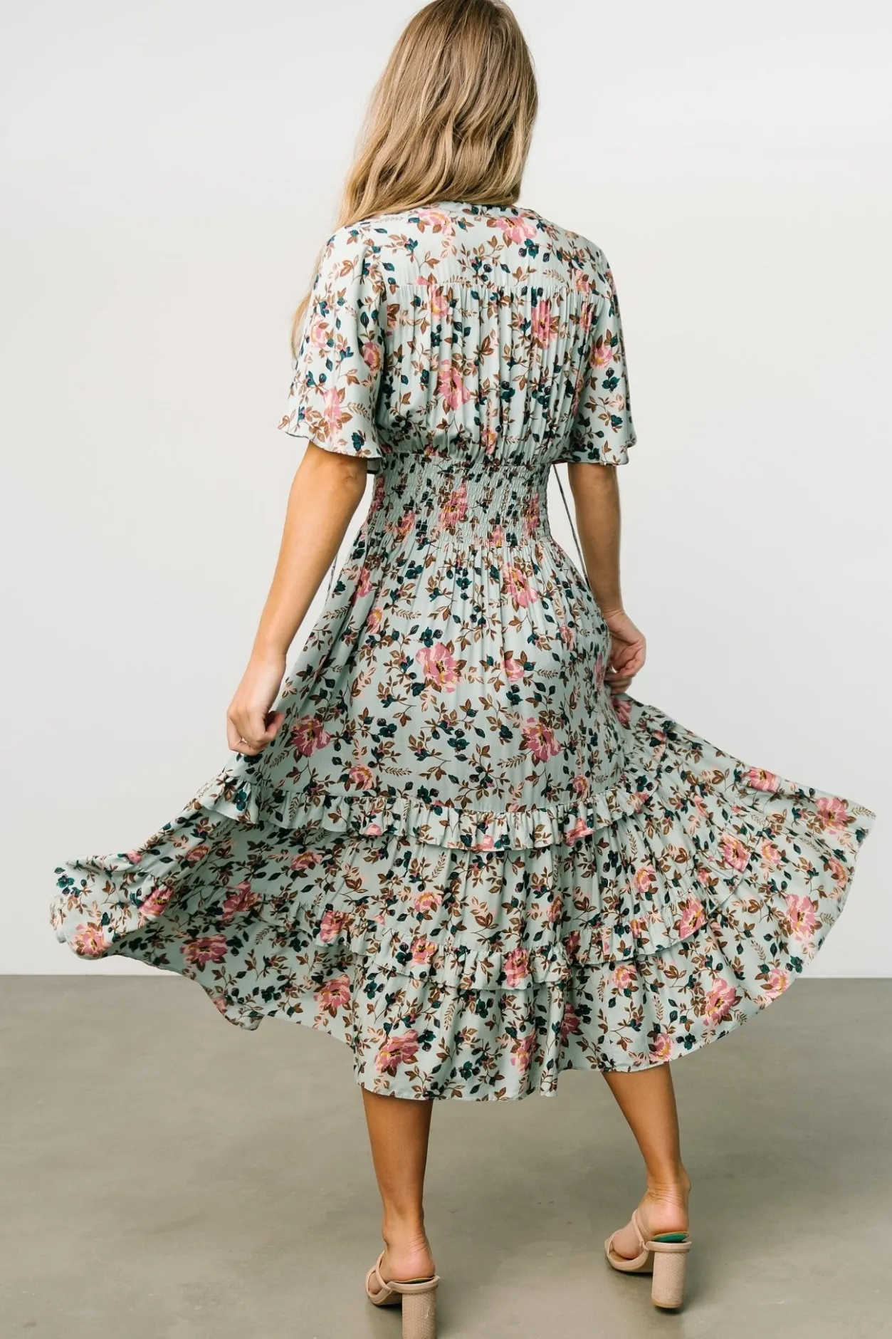 Sale Baltic Born Spell Boho Midi Dress | Sage + Pink Floral Sage+PinkFloral