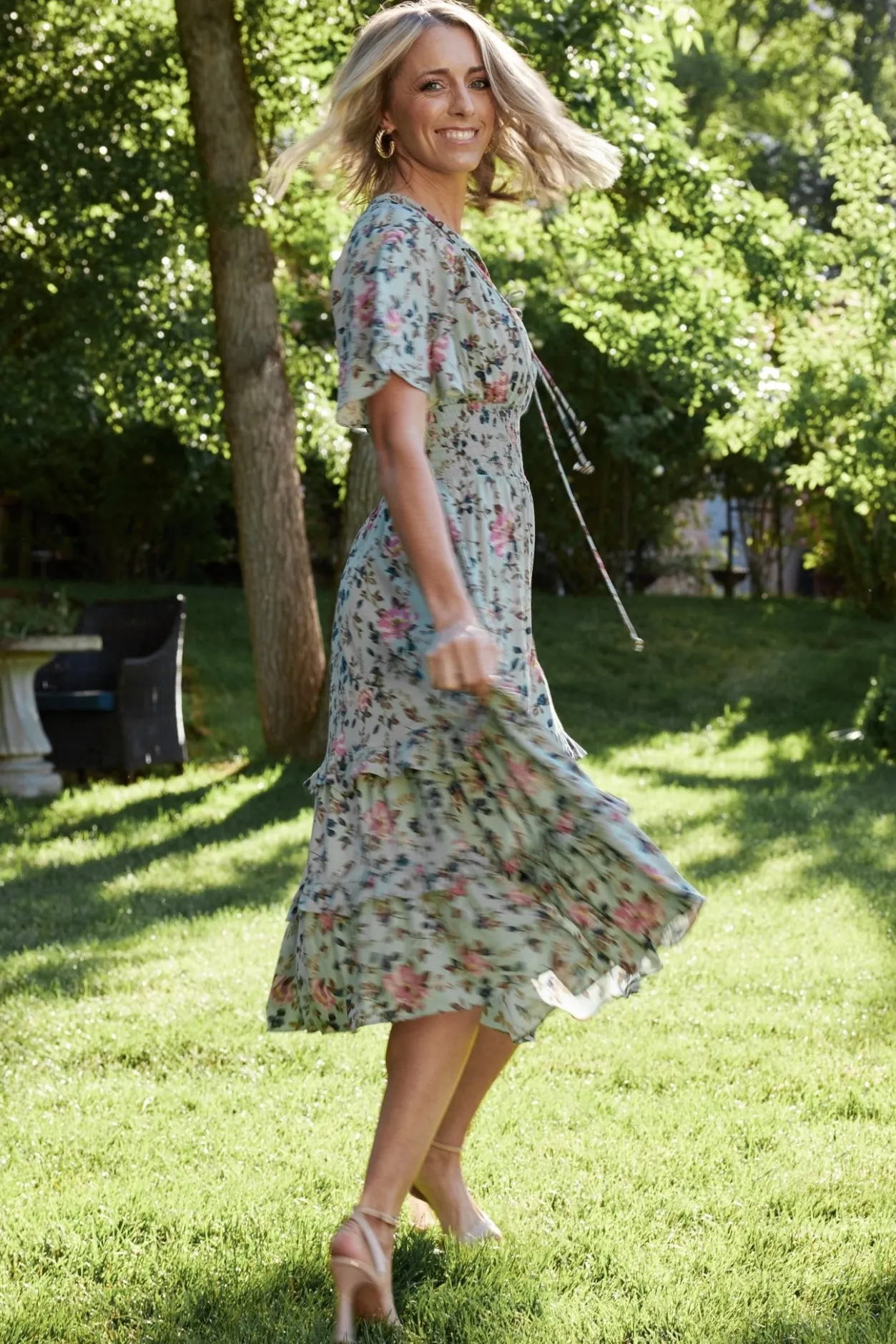 Sale Baltic Born Spell Boho Midi Dress | Sage + Pink Floral Sage+PinkFloral