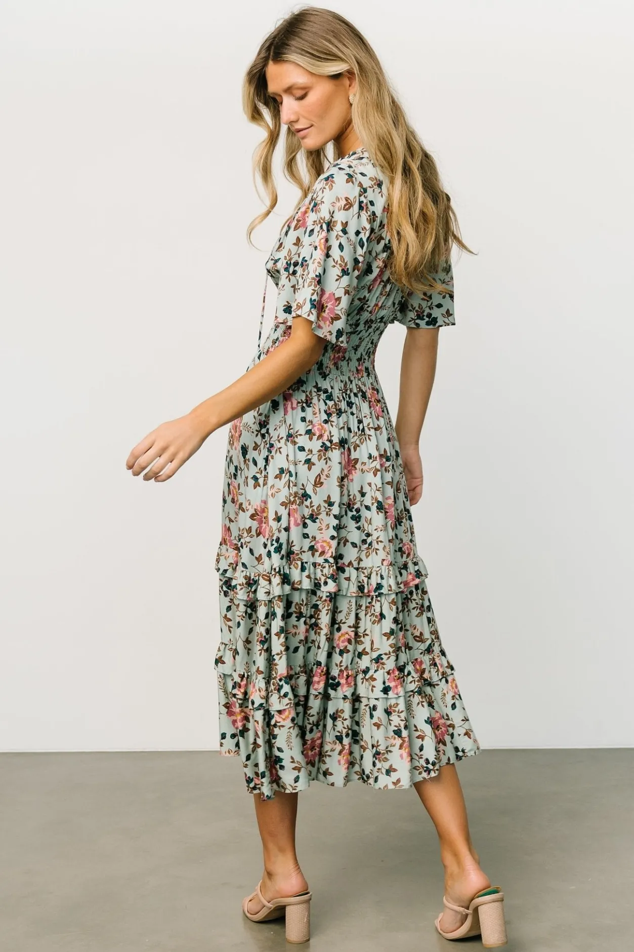 Sale Baltic Born Spell Boho Midi Dress | Sage + Pink Floral Sage+PinkFloral