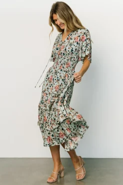Sale Baltic Born Spell Boho Midi Dress | Sage + Pink Floral Sage+PinkFloral