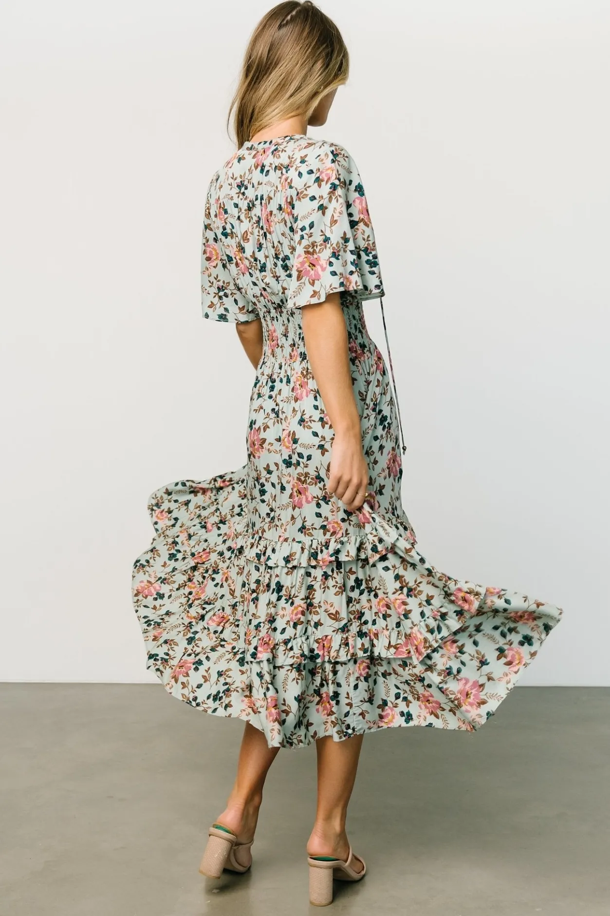 Sale Baltic Born Spell Boho Midi Dress | Sage + Pink Floral Sage+PinkFloral