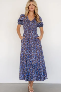 Best Baltic Born Stockton Smocked Dress | Brown + Blue Floral Brown+BlueFloral