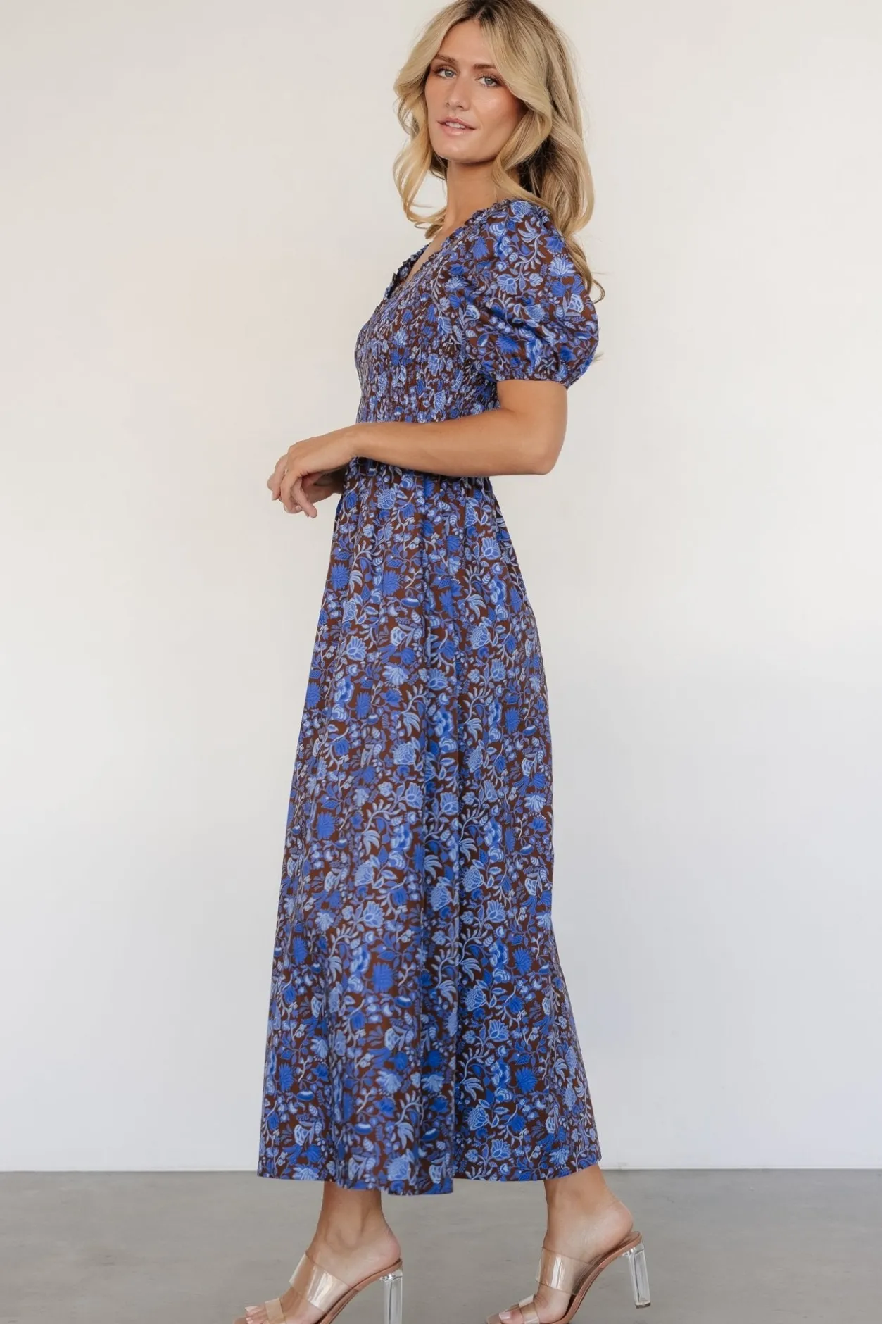 Best Baltic Born Stockton Smocked Dress | Brown + Blue Floral Brown+BlueFloral