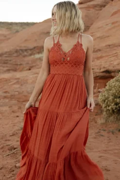 Hot Baltic Born Summerlin Lace Top Maxi Dress | Rust