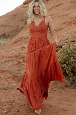 Hot Baltic Born Summerlin Lace Top Maxi Dress | Rust