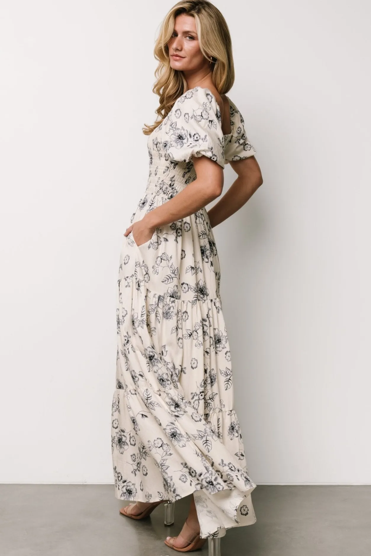 Best Baltic Born Susanna Smocked Maxi Dress | Ivory + Blue Floral Ivory+BlueFloral