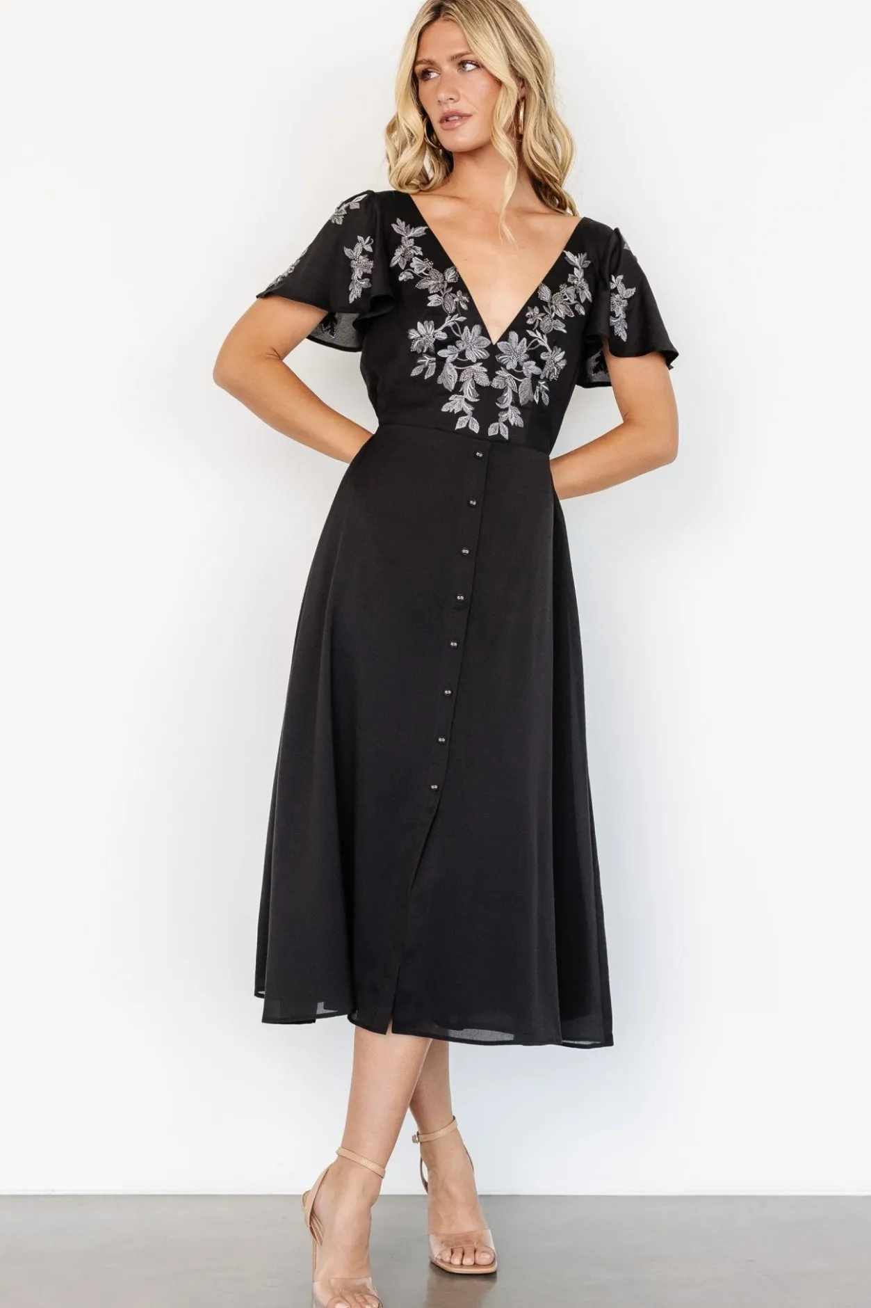 Best Baltic Born Swan Bead Embroidered Midi Dress | Black