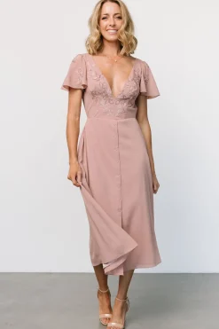 Clearance Baltic Born Swan Bead Embroidered Midi Dress | Dusty Rose DustyRose