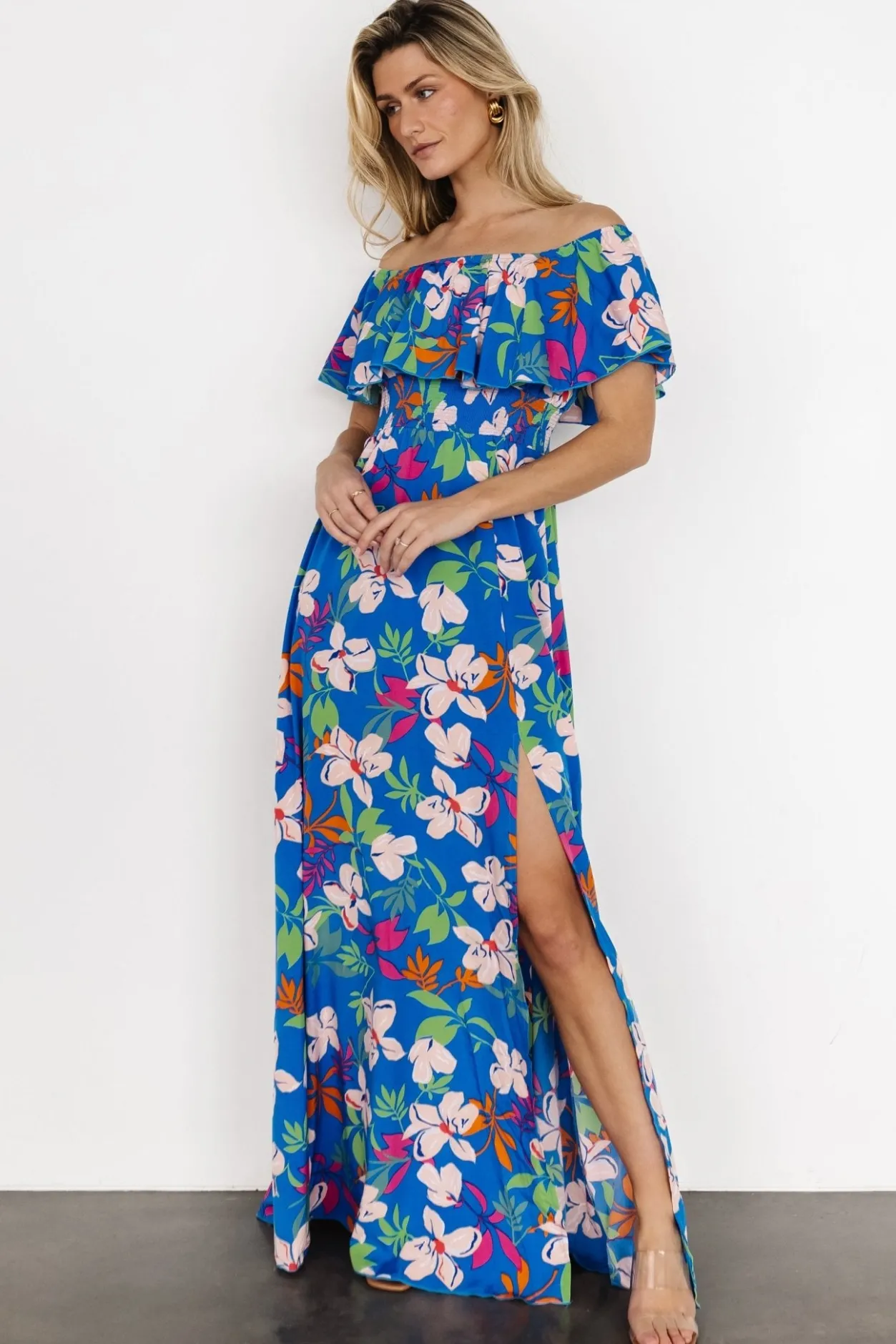 Outlet Baltic Born Talia Off Shoulder Maxi Dress | Blue Floral BlueFloral