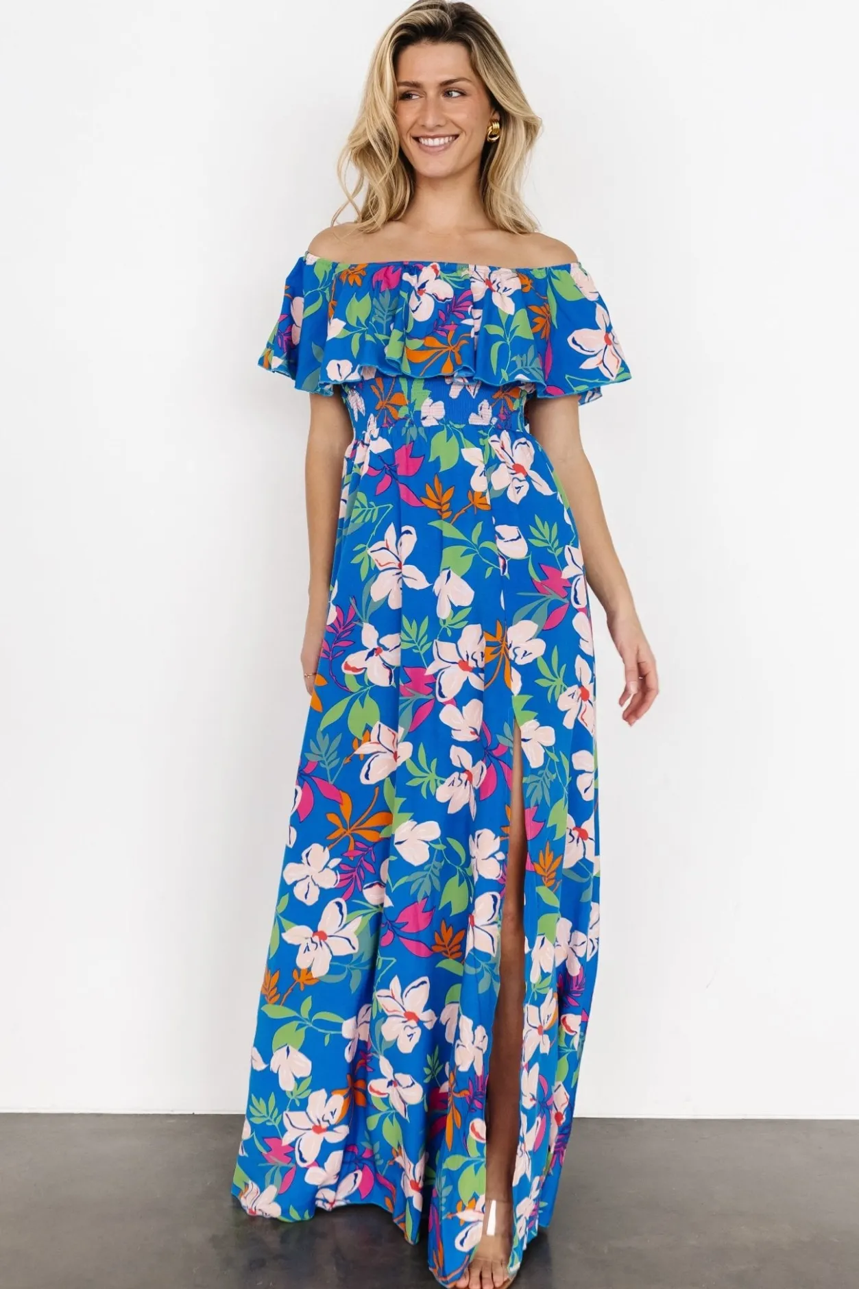 Outlet Baltic Born Talia Off Shoulder Maxi Dress | Blue Floral BlueFloral