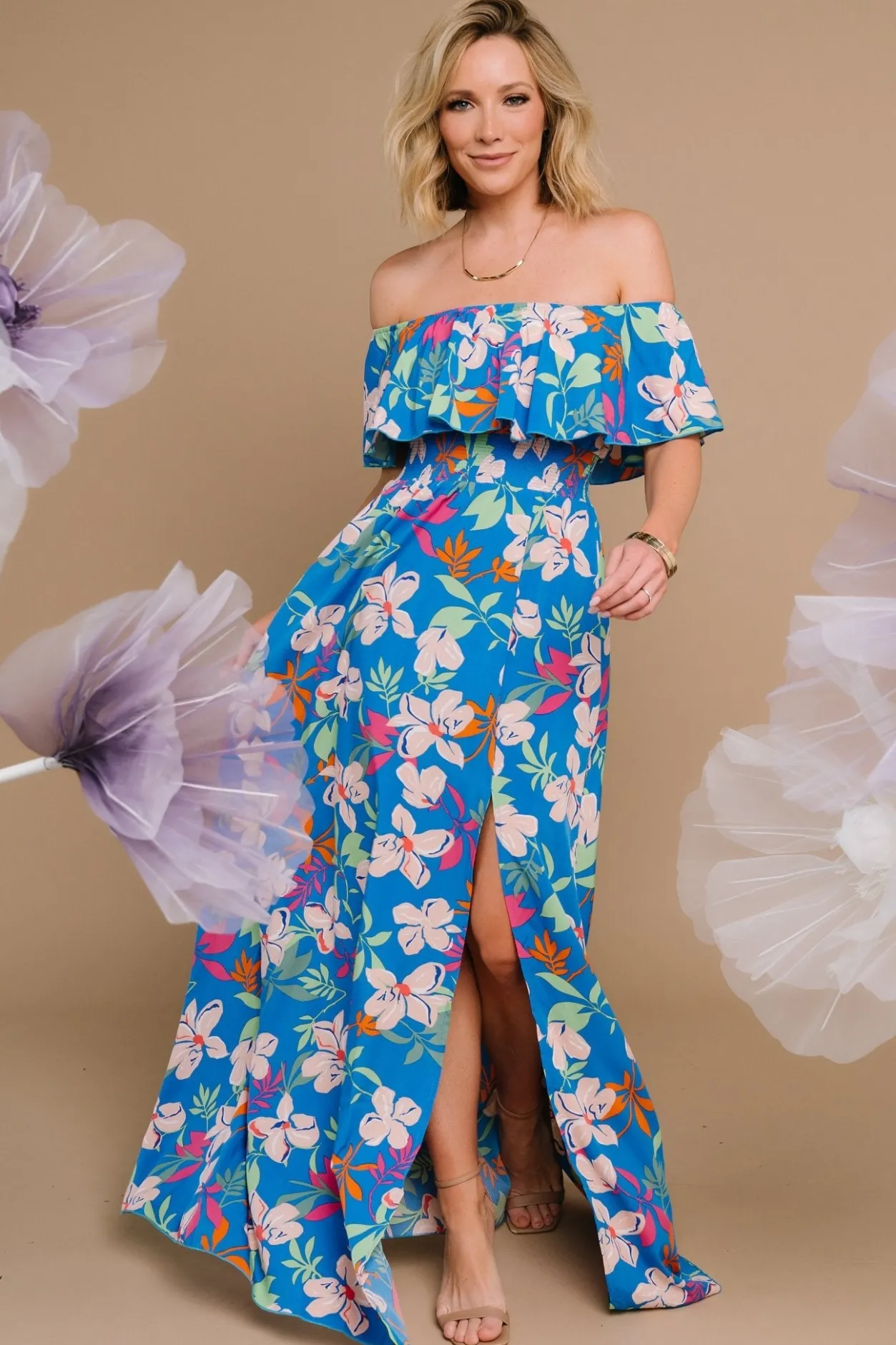Outlet Baltic Born Talia Off Shoulder Maxi Dress | Blue Floral BlueFloral